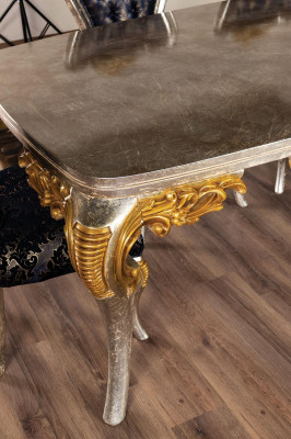 Exquisite golden dining room set with a dining table and x4 Chesterfield chairs luxury furniture
