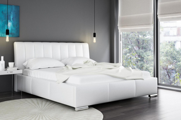 Bed, double bed, furniture, bed frame, fabric, 160x200 textile upholstered bed, gray beds.