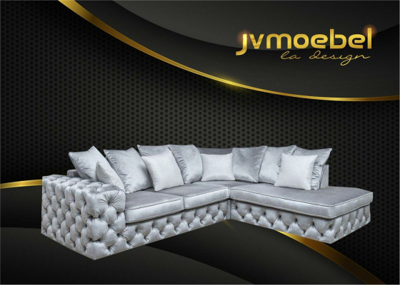 Corner sectional L-shaped sofa upholstered in textile Chesterfield set