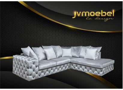 Corner sectional L-shaped sofa upholstered in textile Chesterfield set