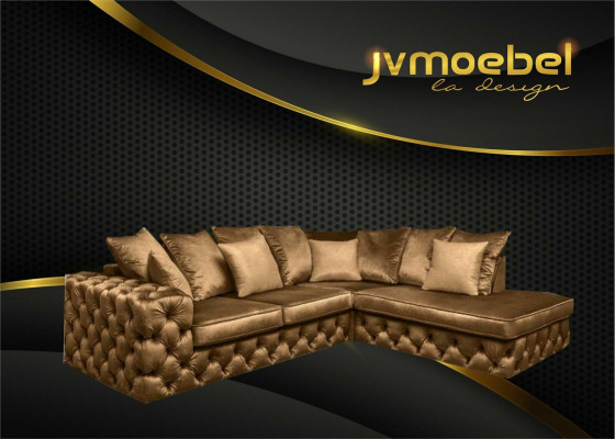 Corner sectional L-shaped sofa upholstered in textile Chesterfield set