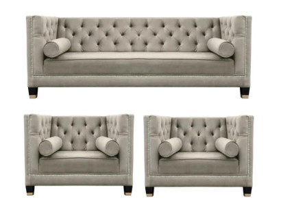 Beige Chesterfield Sofa Set Armchair Luxury Furniture Fabric Living Room New