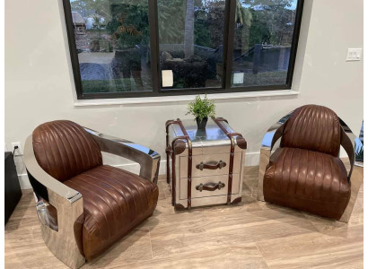 Aircraft Vintage Leather Armchair Brown Genuine Leather Retro Chair Design Club Chair