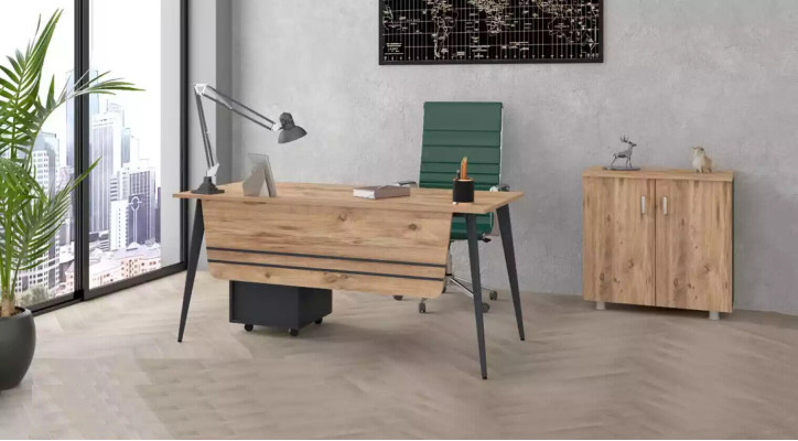 Desk office set, complete 2-piece desk with file cabinet.