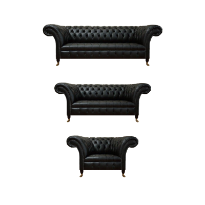 3-piece Chesterfield leather sofa set couch seating upholstery living room