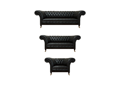3-piece Chesterfield leather sofa set couch seating upholstery living room