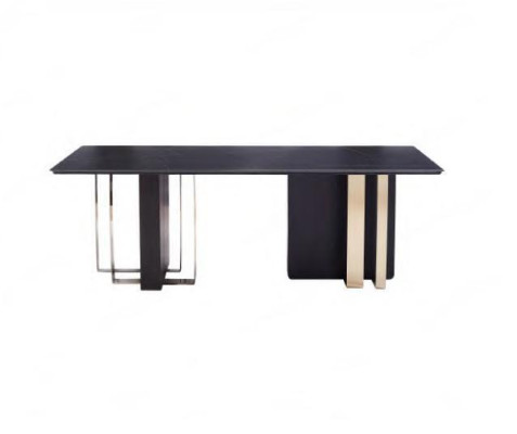 Black Dining Table Rectangular Solid Wood Stainless Steel Designer Table