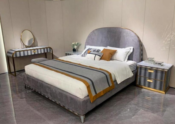 Gray Bedroom Set Bed Frame 2x Nightstands Double Bed 3-piece Set