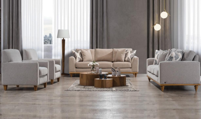 Living room set, 4-piece: 2x sofa, three-seater design, 2x armchair, modern new furniture