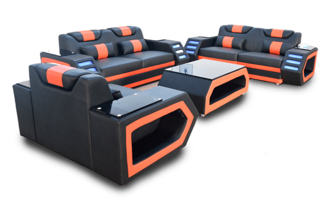 Designer sofa set 3+2+1 leather sofa illuminated leather