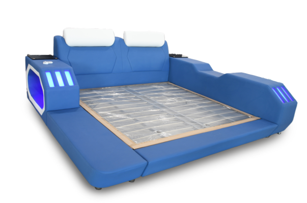 Multifunctional Beds LED Luxury Design Blue Bed Hotel Double 180x200