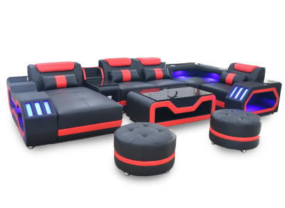 Designer living room set consists of a 4-piece modern set in black color, illuminated.