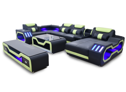 Sectional U-shaped black living area couch upholstery corner set sofa