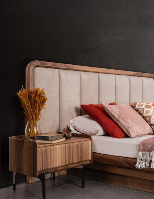 Luxury brown bedroom set bed 2x nightstands wardrobe modern