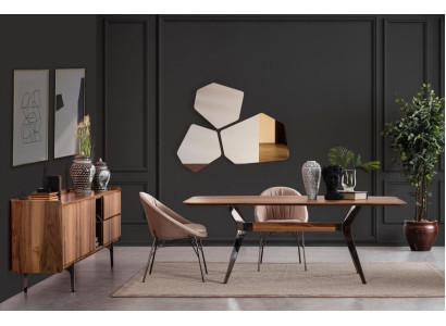Modern dining room luxury set: dining table, 2x chairs, sideboard, dresser