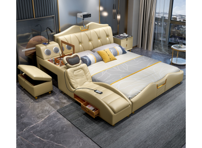 Design Bed Beige Hotel Upholstery 180x200 Multifunction Shelf Beds New