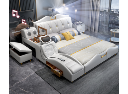 Multifunctional Bed Luxury Design Beds Double Shelf 180x200cm New