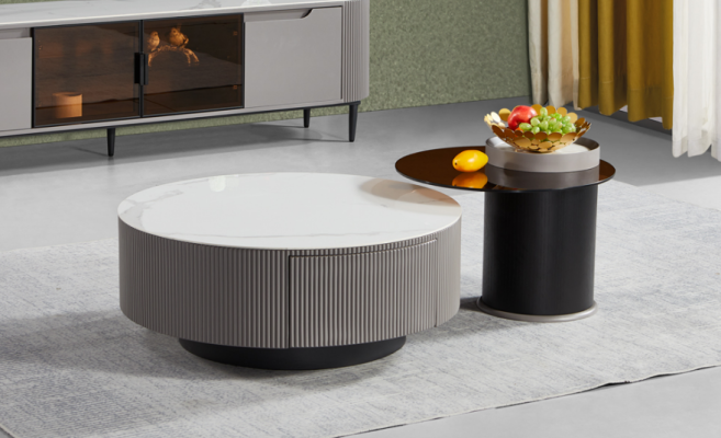Round set of 2x coffee tables, side tables, design living room