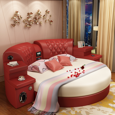 Round bed, round beds, multifunction, hotel, upholstered, leather, shelf, new