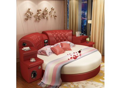 Round bed, round beds, multifunction, hotel, upholstered, leather, shelf, new