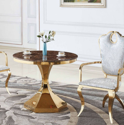 Dining table furniture luxury wood modern stainless steel living room design new gold