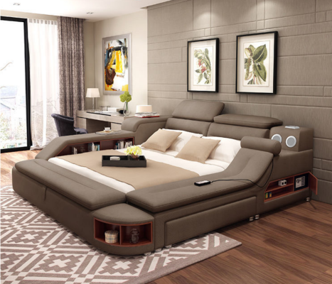 Luxury Bed 180x200 Multifunctional Bedroom Lounger Shelves New