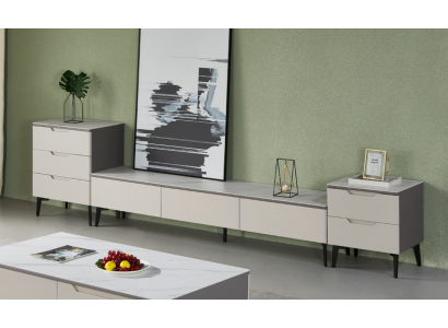Wall unit TV stand RTV lowboard luxury wood modern gray living room