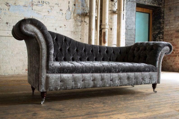Gray Chesterfield Couch Sofa Upholstered 3-Seater Couches Seating Suite Sofas New