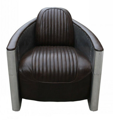 Aviator Sofa Armchair Couch Club Lounge Aluminum Airplane Retro Genuine Leather Vintage