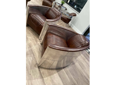 Aviator Sofa Armchair Couch Club Lounge Airplane Retro Genuine Leather Vintage Aluminum