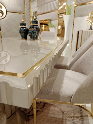 Luxury Table Beige Stainless Steel Tables Italian Design Dining Tables Dining Table New