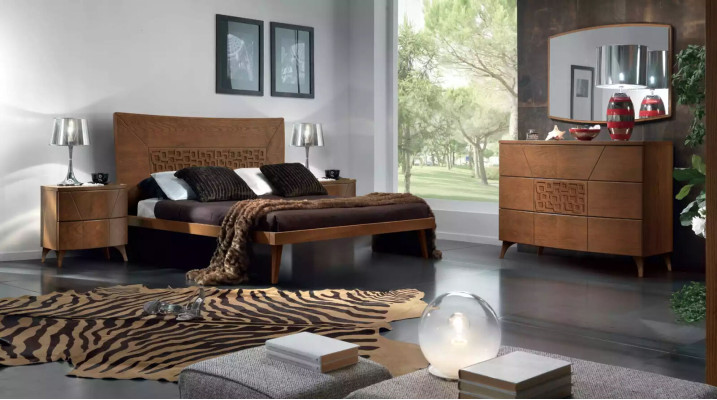 Bedroom set bed 2x nightstands design luxury beds brown 3-piece set.