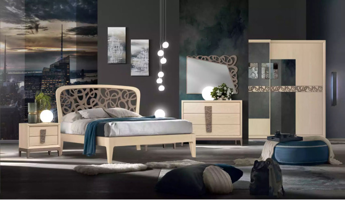 Bedroom set bed 2x nightstands design furniture new 3-piece modern wood