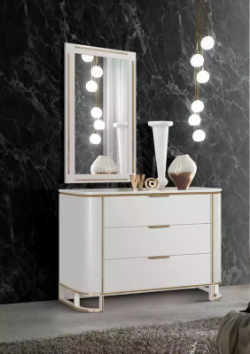Bedroom set chest of drawers mirror new luxury complete new white 2-piece set