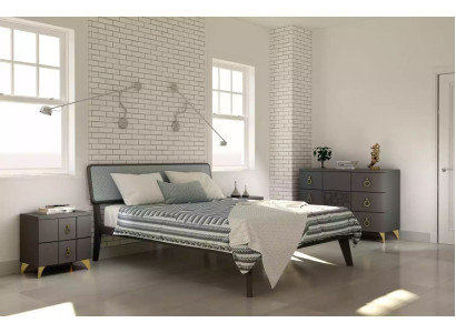 Bedroom set luxury bed 2x nightstands design gray 3-piece dresser