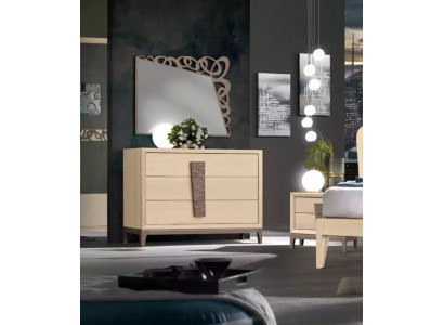Bedroom set luxury dresser mirror design furniture beige 3-piece wood