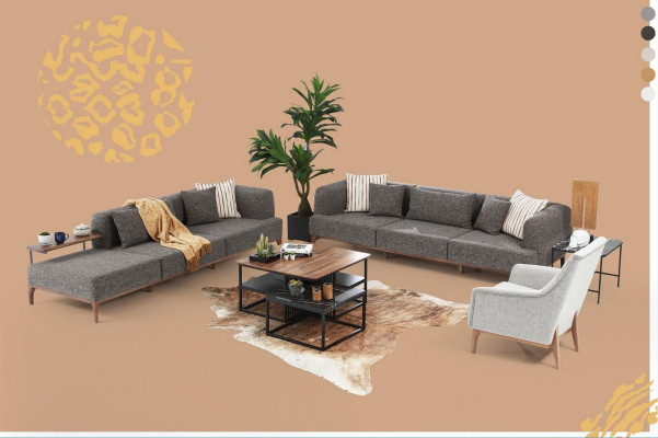 Three-seater Sofa 3-seater Sofas Grey Fabric Living Room Luxury Modern New