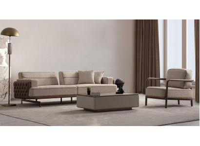 Beige Living Room Set Modern Three-Seater Luxury Upholstered Armchair 2-Piece New
