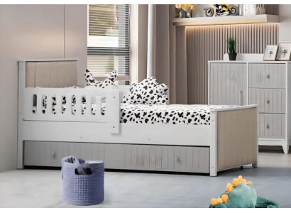 Practical children's bed in gray color for sweet slumber hours, luxurious.