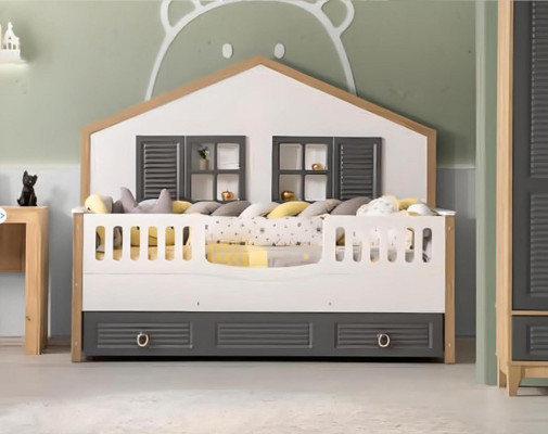Bed Frame Perfect Children's Bed Kids' Room Bed Frames Gray Wood
