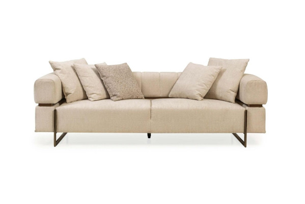 Beige three-seater designer fabric sofa upholstered furniture luxurious 3-seater