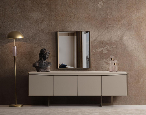 Beige dining room sideboard rectangular mirror stylish wooden furniture 2-piece set