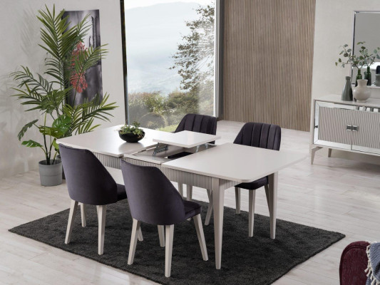 Extendable Dining Table Modern Dining Room Set 9-piece Gray Wood