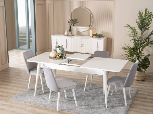 Dining set dining room dining table set 9-piece dining area white wood large