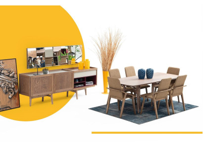 Dining room group dining table chairs sideboard table wood set 8-piece white