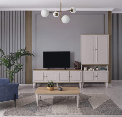 TV stand cabinet unit RTV lowboard living room shelves gray wood
