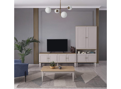 TV stand cabinet unit RTV lowboard living room shelves gray wood