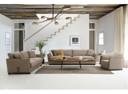 Sofa Set 431 Seater Armchair Sofa Modern Fabric Beige Set 3 Pieces Sofas