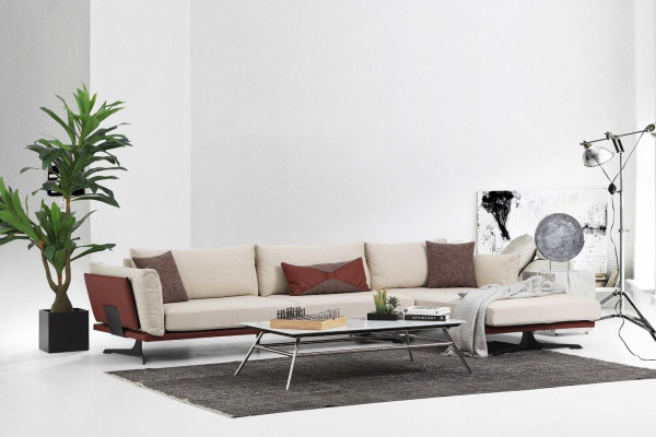 L-shaped sectional sofa beige modern fabric design living room sofa polyester