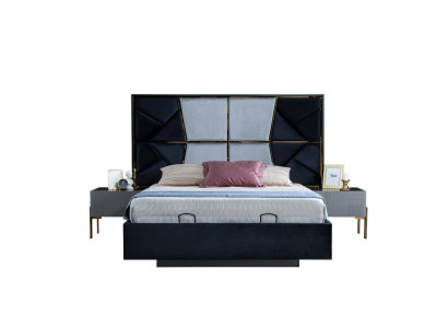 Gray bedroom set designer double bed 2x nightstands 3-piece new